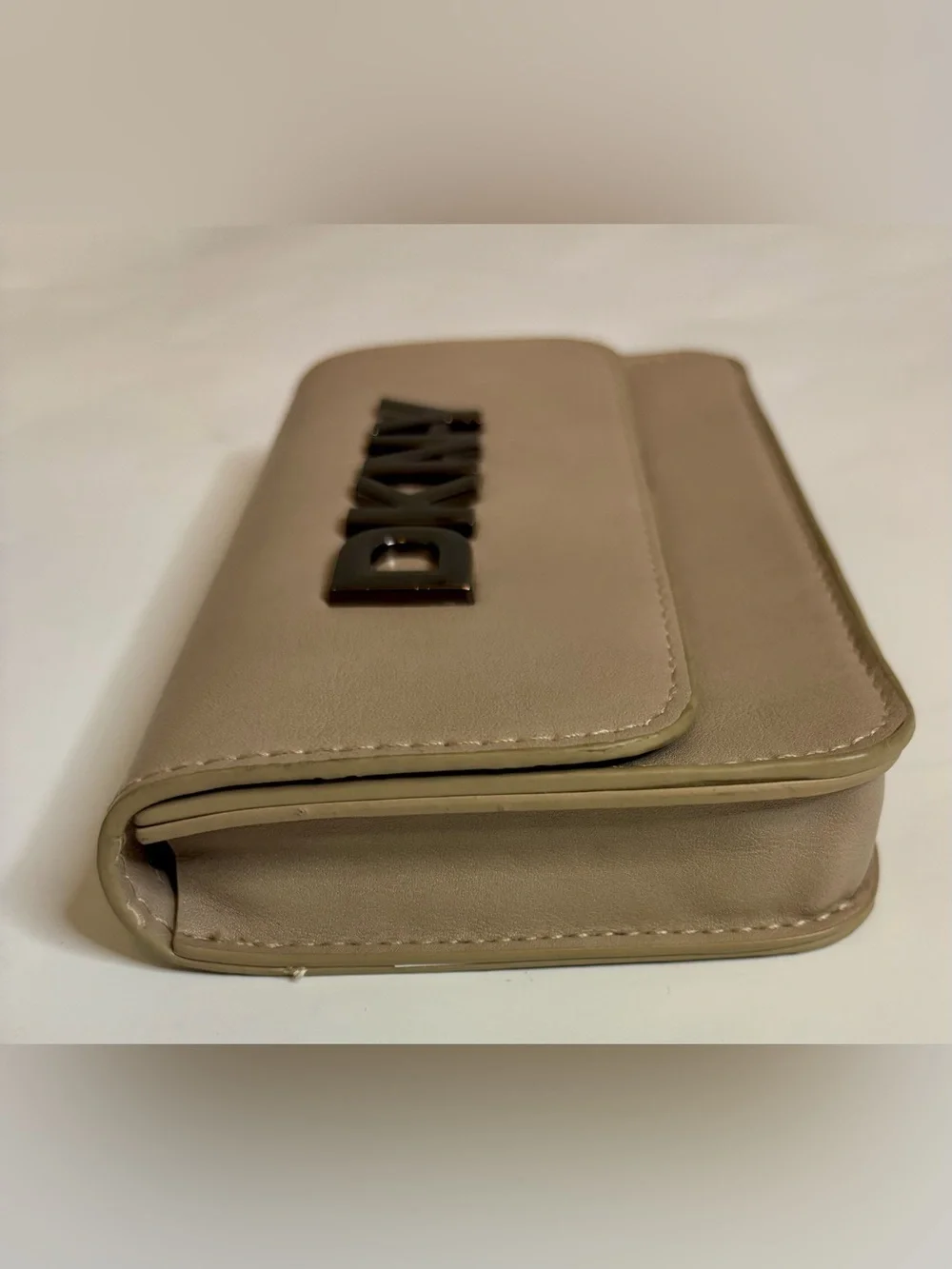 DKNY Beige faux Leather Logo Belt Bag with Black Logo , missing belt